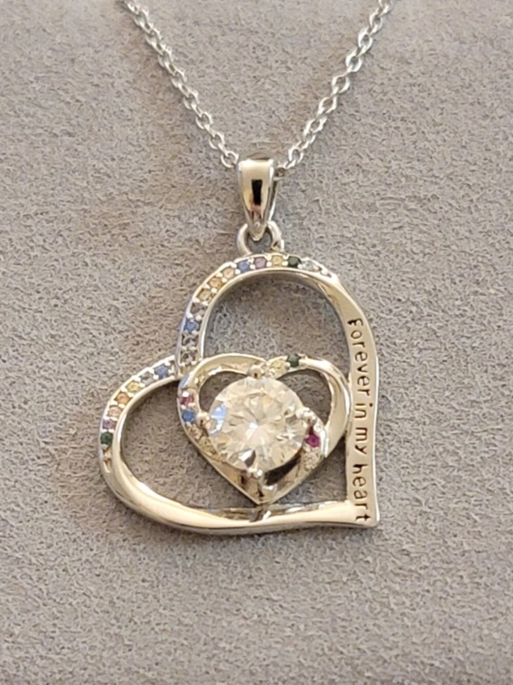 1CT Moissanite Heart Necklace Engraved Silver 18+2in NWT